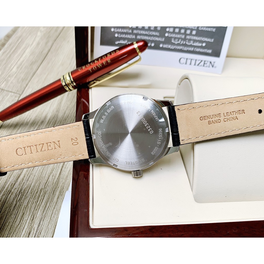 Đồng hồ Nam chính hãng Citizen Automatic NH8350-08A Size 40,Mặt trắng,Lịch-Máy cơ tự động-Dây da đen cao cấp