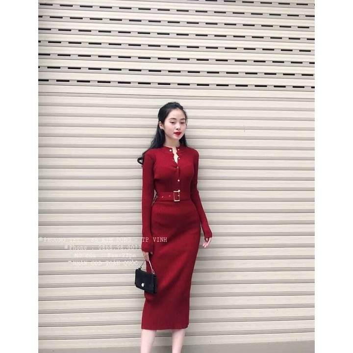 Váy len cúc bấm kèm belt mới(kèm ảnh thật,video) | BigBuy360 - bigbuy360.vn