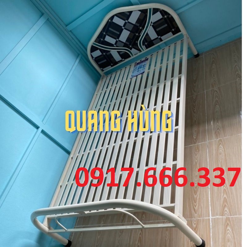 Giường sắt 1m2x2m óng tròn có đầu nệm bọc cao cấp giá rẻ