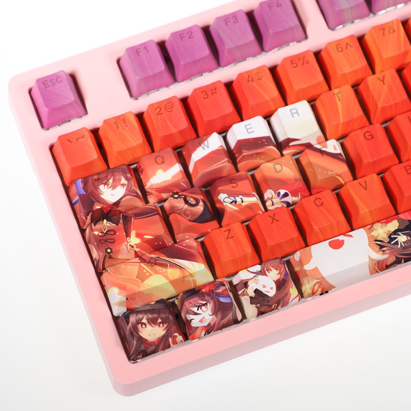 Hu Tao keycap Cherry Profile Genshin Impact theme keycap PBT DYE-SUB bàn phím cơ Truyền ánh sáng keycap 108 phím