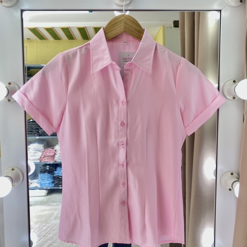 Áo sơ mi nữ tay ngắn HATOP cao cấp vải cotton loại 1 màu hồng phấn ASHN218
