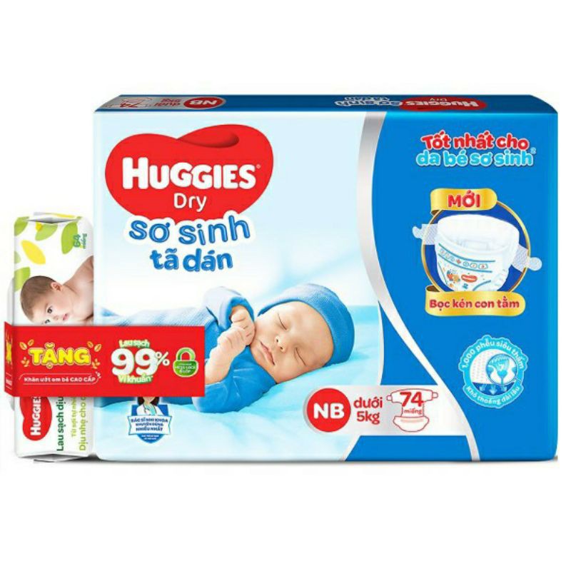 Tã dán sơ sinh Huggies NB74 (dưới 5kg) - Bao Bì Mới 360