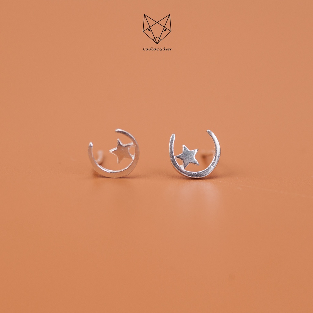 Khuyên Bạc Ta Cao Cấp CaoBac Silver Vầng Trăng Khuyết Dễ Thương Làm Quà Tặng Cho Bạn Gái