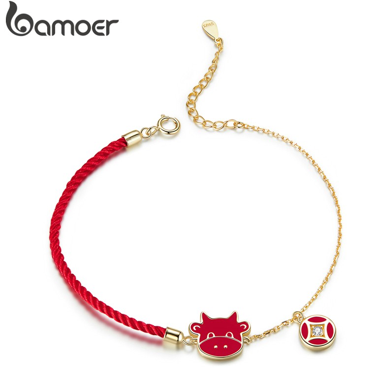 Vòng tay Bamoer SCB207 Bạc 925 đính đá zircon thiết kế hình con bò thời trang cho nữ