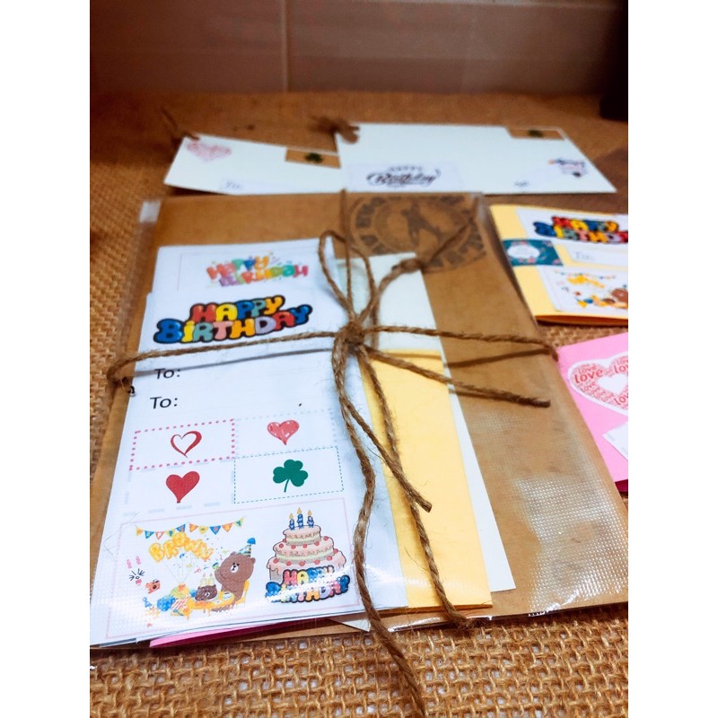 DIY Combo 20món tự làm 4 thiệp handmade,12 món làm hộp quà kraft kèm sticker phụ kiện trang trí