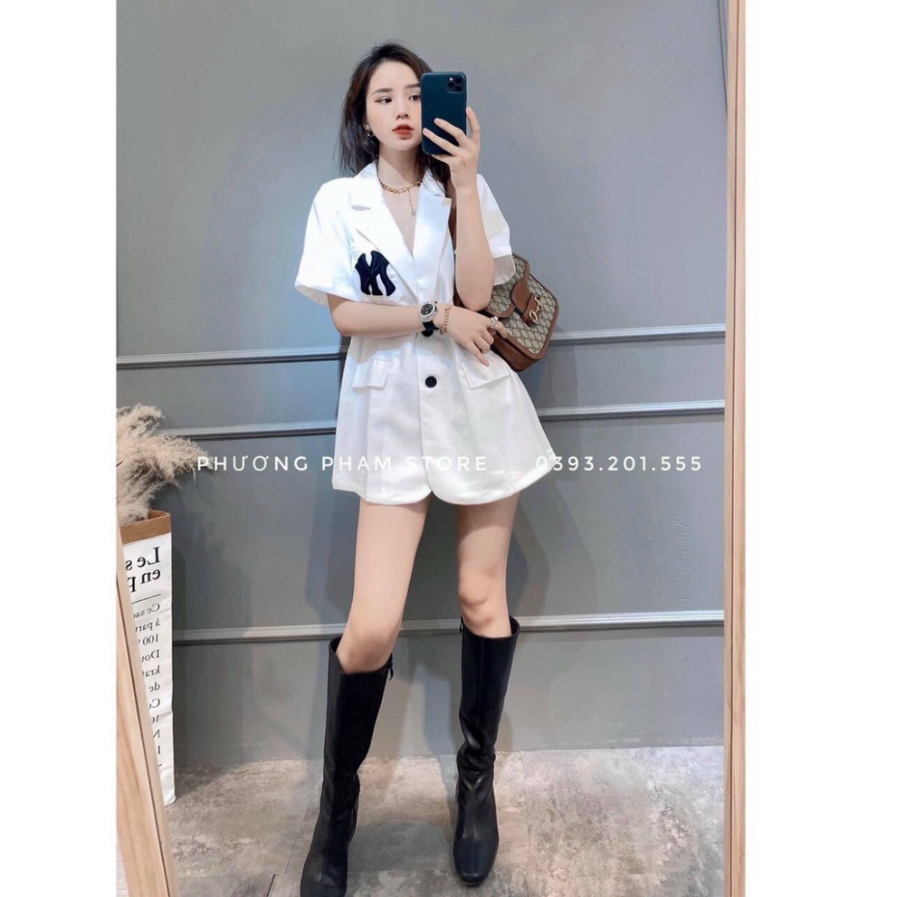 [HCM] Set blazer nữ, set áo blazer quần trong họ tiết thêu 2 màu trắng đen SKUS-93