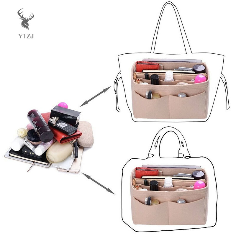 COD& Felt Purse Insert Organizer Portable Cosmetic Bag Fit for Handbag Tote Various Bag &VN