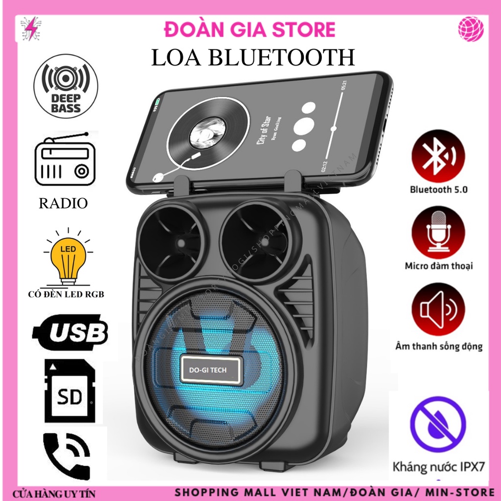 Loa Bluetooth mini Kimi-1182 cao cấp, có đài FM, giá đỡ điện thoại và khe căm thẻ nhớ, USB và dung lượng pin khủng