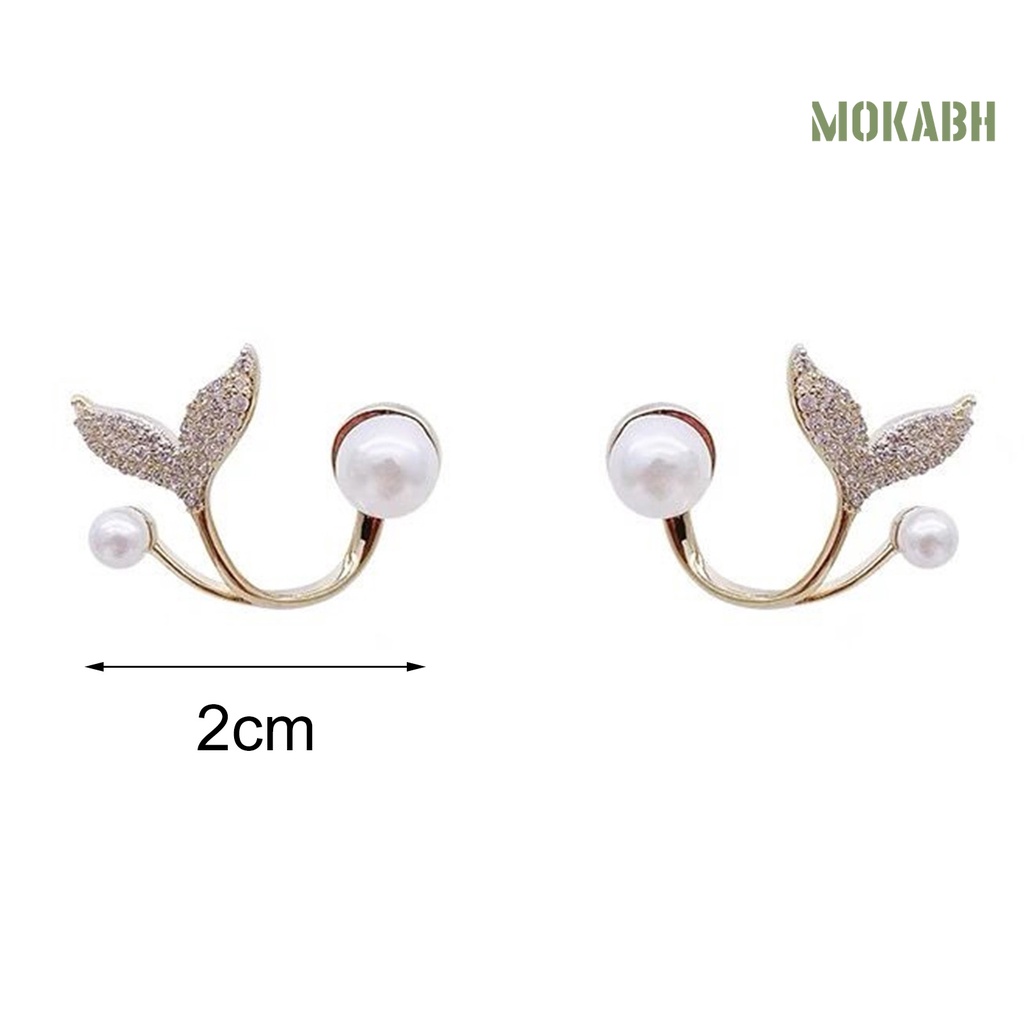 1 Đôi Bông Tai Xỏ Lỗ Hình Đuôi Cá Đính Ngọc Trai Nhân Tạo Mạ Điện Lâu Trôi Thời Trang