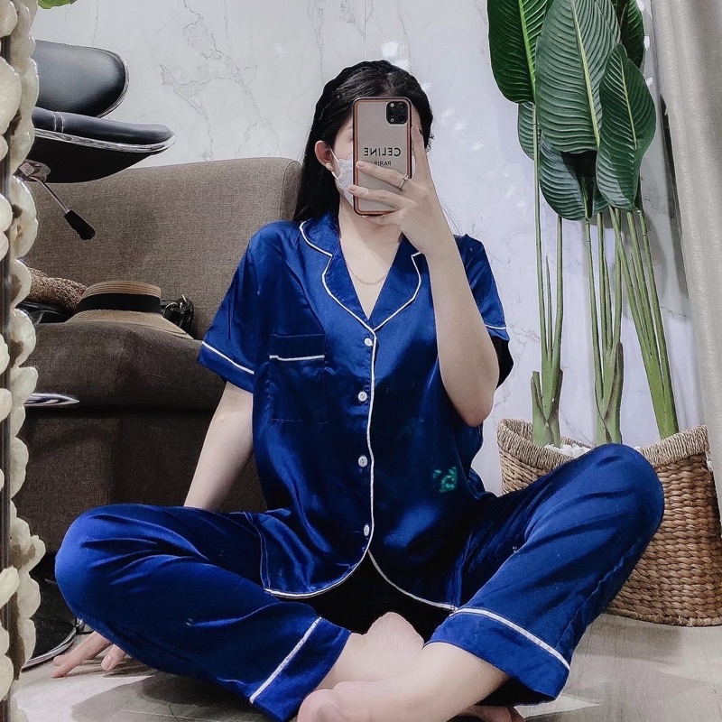 Bộ pizama lụa viền tay con quần dài