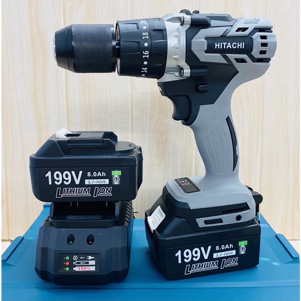 Máy khoan pin 199V Hitachi 3 chứ năng có búa - Động cơ không chổi than siêu mạnh mẽ