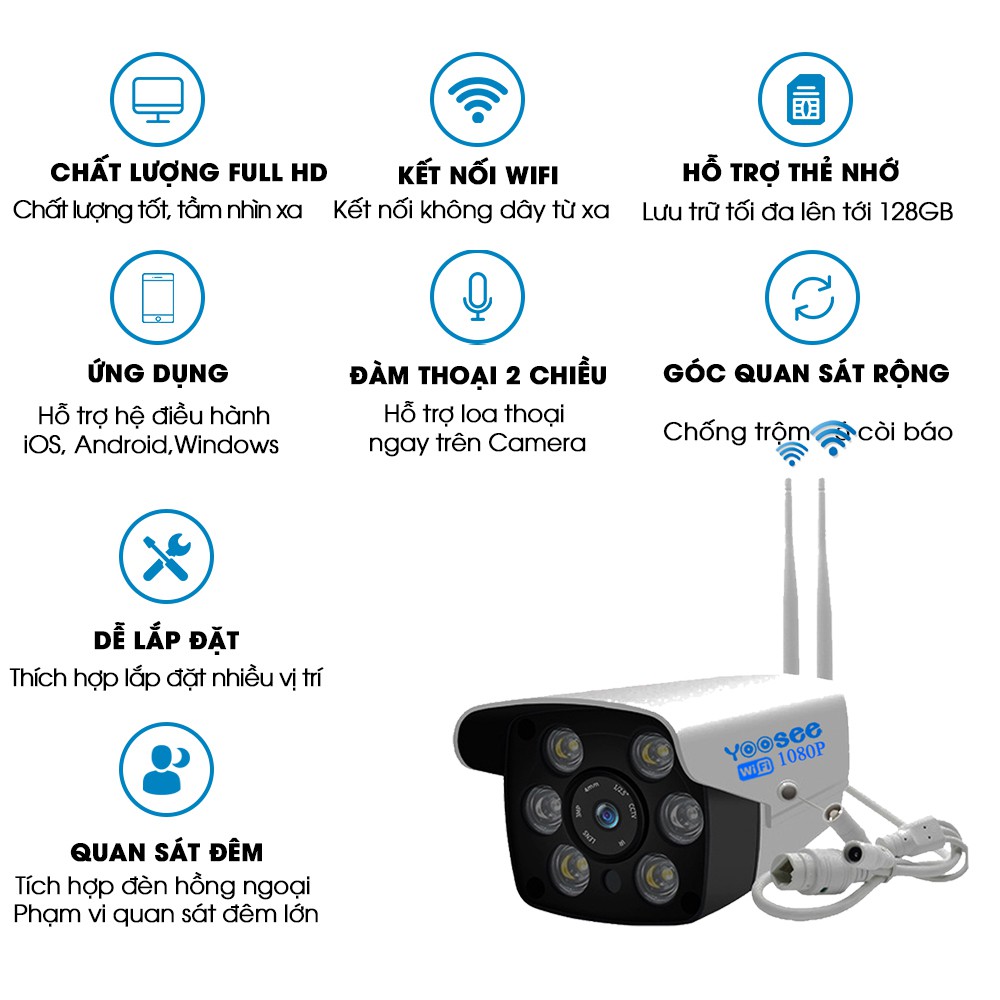 Camera wifi Yoosee chống nước  Full HD1080-2.0Mpx ZQ25M cảnh báo chuyển động, xem đêm có màu BH12T (YOOSEE ZQ25M) | BigBuy360 - bigbuy360.vn