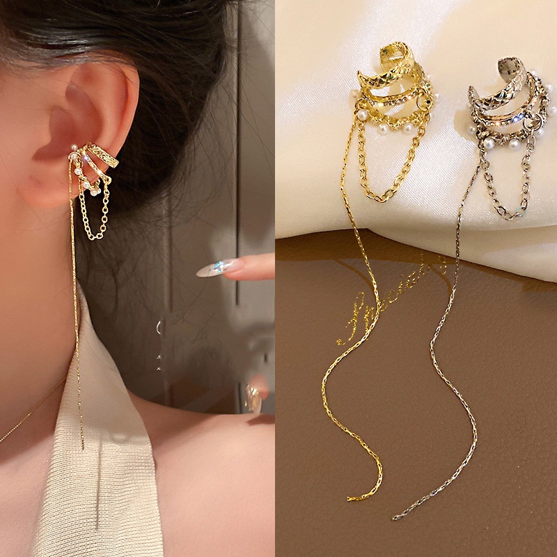 Bông tai dáng dài hình bướm đính đá phối tua rua phong cách sang trọng