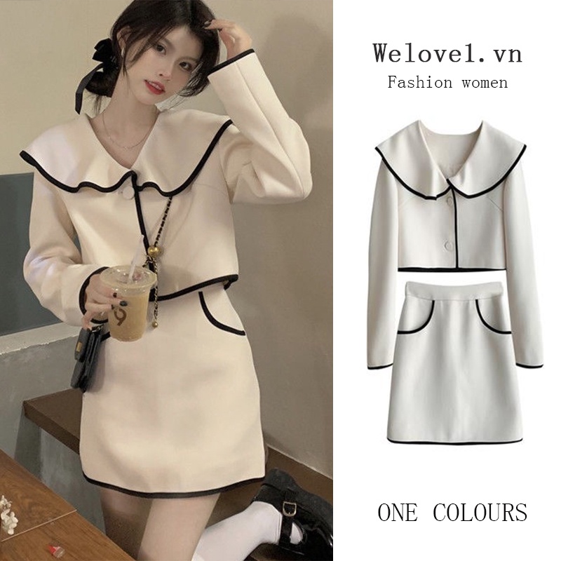 Set Áo Khoác Cardigan Tay Dài Dáng Rộng + Chân Váy Lưng Cao Thời Trang Pháp Cho Nữ