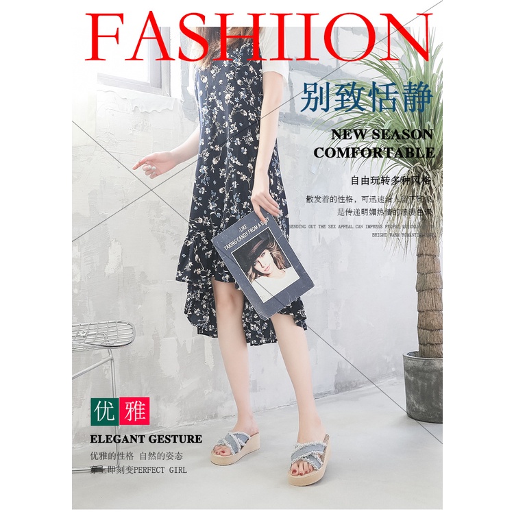 Dép Đế Xuồng Quai Chéo Chất Liệu Denim Thời Trang Đi Biển Mùa Hè Mới Cho Nữ