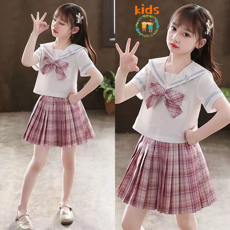 Bộ Áo Thun + Chân Váy Lửng Cotton Thời Trang Mùa Hè 2022 Cho Bé Gái 3-5 - 8-10 - 12-13 Tuổi