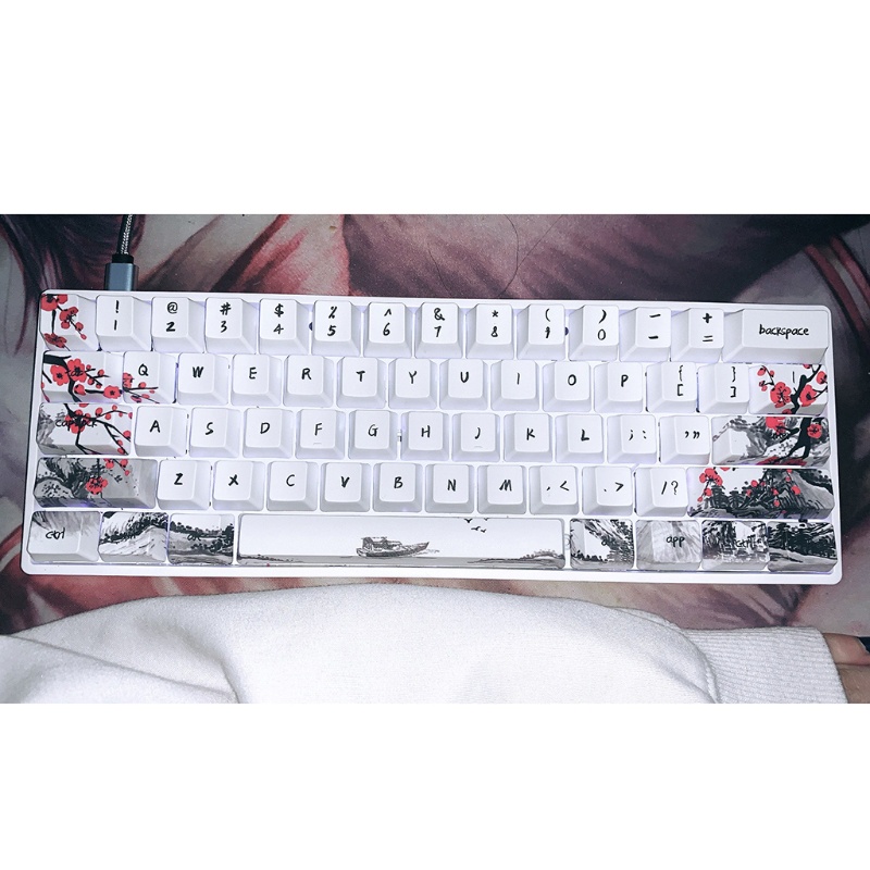 Bộ 71 Bàn Phím PBT Nhuộm Màu Năm Mặt Chủ Đề Hoa Mận Trung Quốc Độc Đáo DIY Cho Nhật Bản / Hàn / Nga