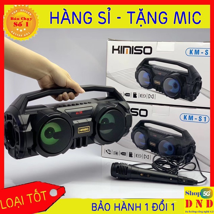  Loa Bluetooth Kimiso KM-S1 - 2 Bass Cực Mạnh, Tặng 1 Micro Có Dây Hát Karaoke