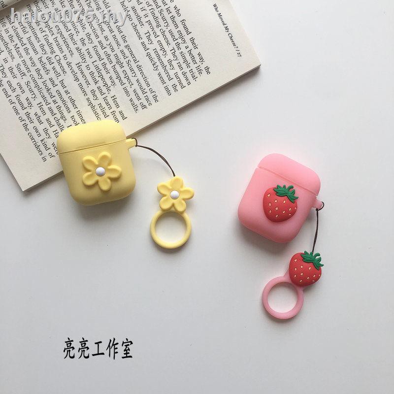 Vỏ Bảo Vệ Hộp Sạc Tai Nghe Airpods Apple Bằng Silicon Họa Tiết Trái Cây / Hoa / Bơ Kèm Móc Khóa Chống Rơi