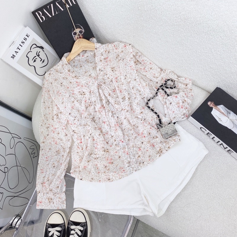 SET ÁO HOA THẮT NƠ + SHORT TRẮNG