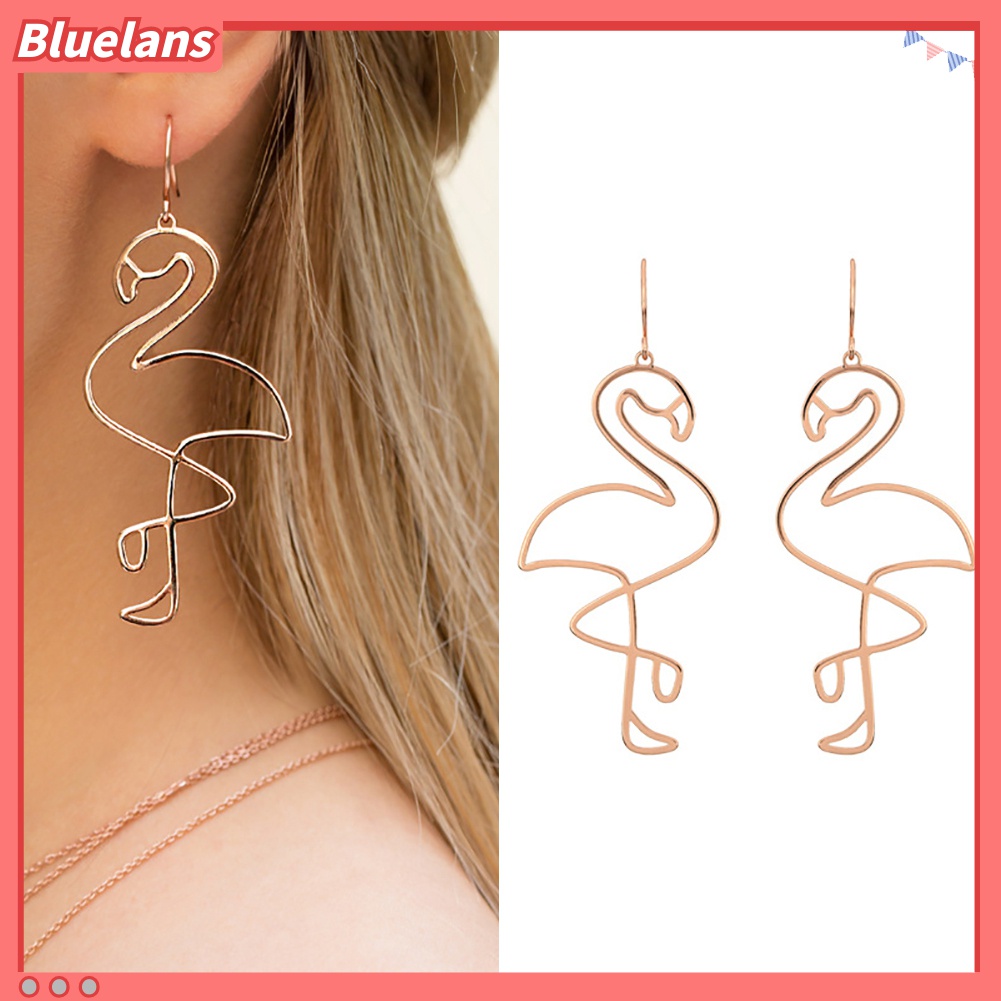 Bông tai nữ dáng dài hình chim hồng hạc rỗng dễ thương