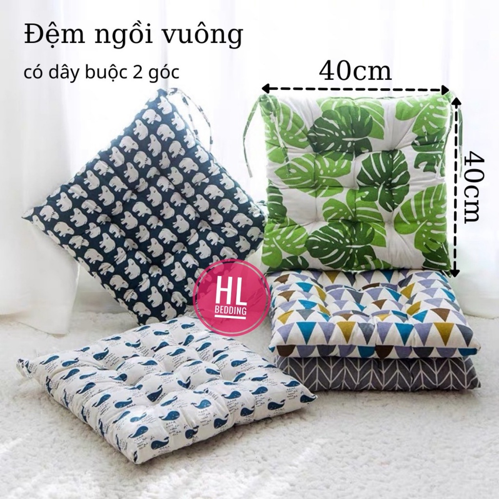 Đệm Ngồi Bệt, Đệm Lót Ghế HL Bedding Bông Mềm Êm Ái Vải Canvas Kích Thước 40x40cm