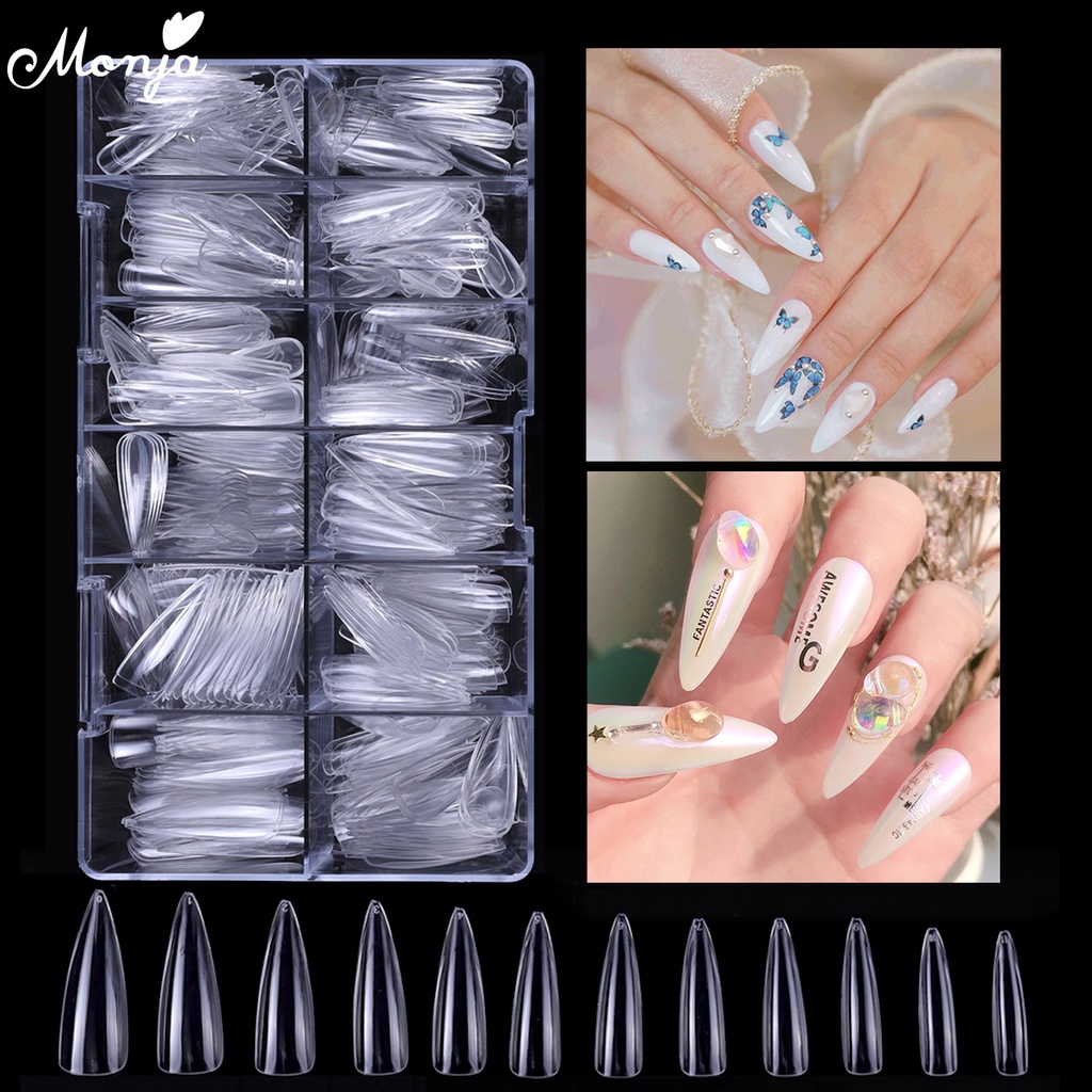 Monja Bộ 500 Móng Tay Giả Bằng Acrylic Trong Suốt