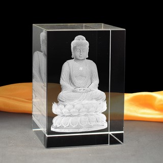 Tượng Phật A Di Đà Ngồi Đài Sen - Hình 3D trong khối Pha Lê- Trang trí bàn làm việc/ Để trên xe Ô tô