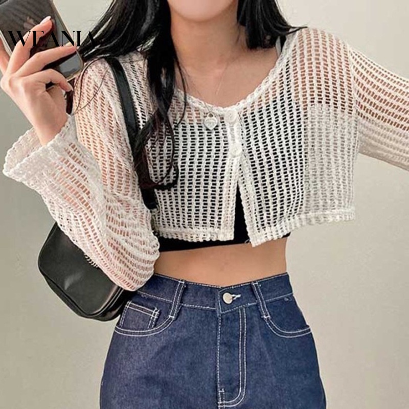 Áo Sweater Dệt Kim Tay Dài Cổ Chữ U Phối Nút Thời Trang Cho Nữ