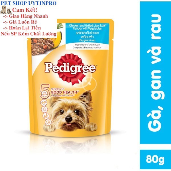 THỨC ĂN PEDIGREE DẠNG PATE SỐT CHO CHÓ LỚN VỊ Gà, gan nướng và rau củ gói 80g