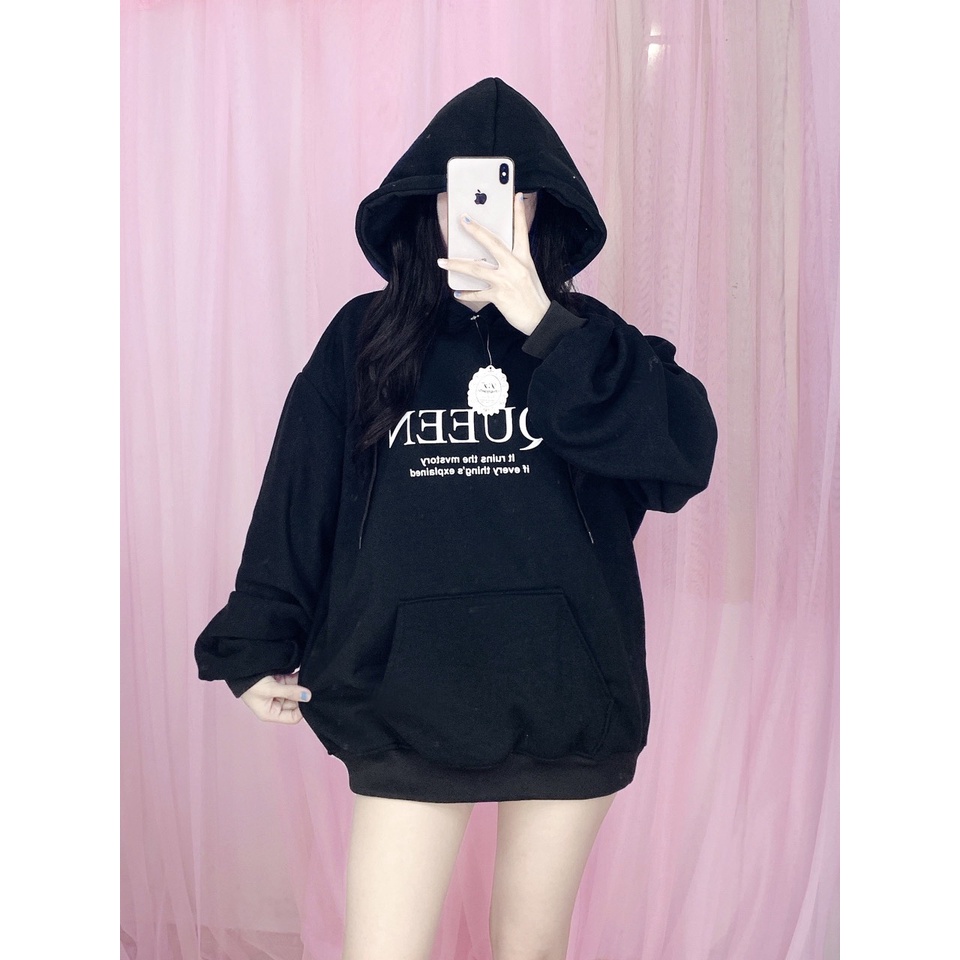 Áo hoodie nữ nam in chữ Queen Chất nỉ dày dặn,tốt,bền GZHD075 Store Q&amp;P