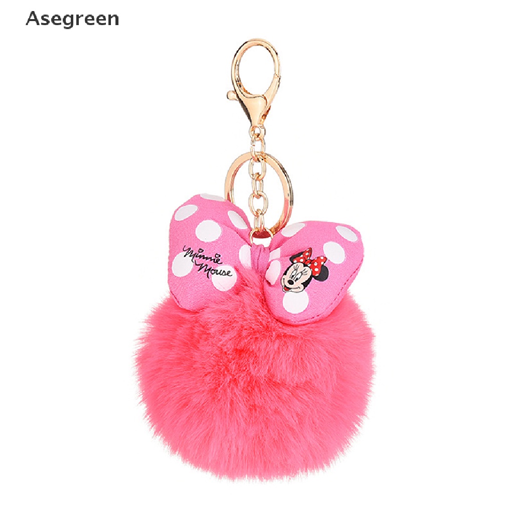 [Asegreen] Móc Khóa Hình Minnie Chấm Bi Thắt Nơ Pom-Pom Hoạt Hình Tốt