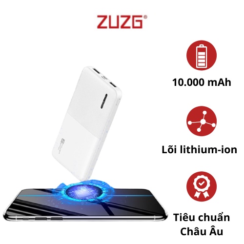 Sạc dự phòng 10000mah mini ZUZG 2 cổng chính hãng J01