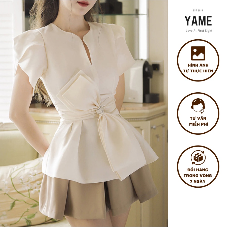 Áo công sở cách điệu nữ thiết kế phong cách tiểu thư tay bồng Olivia Chất Liệu Oganra Cao Cấp YAME