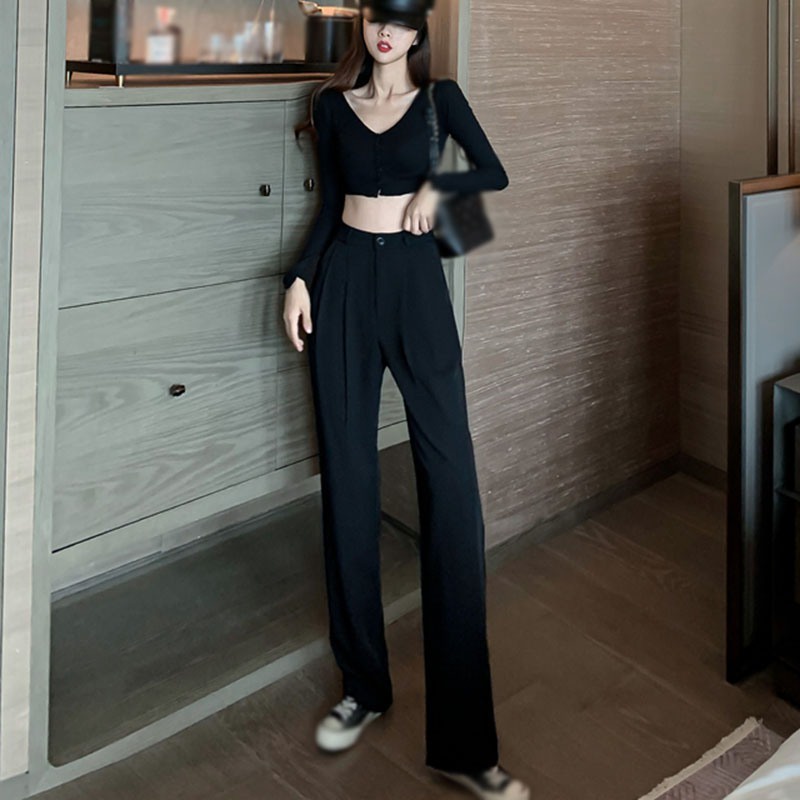 Quần dài lưng cao ống rộng thanh lịch thời trang cho nữ
