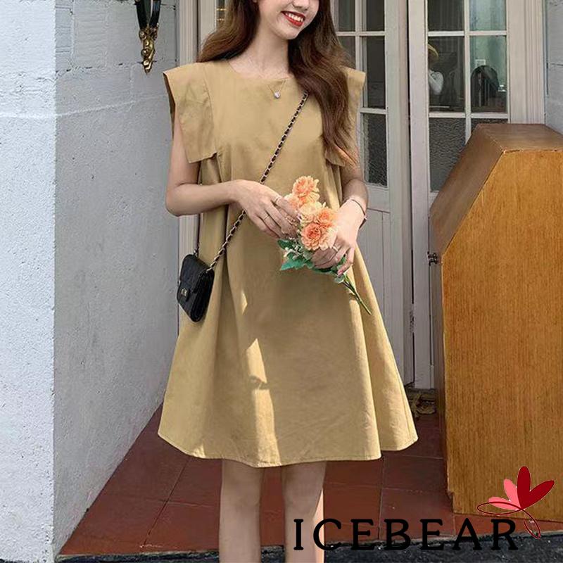 Đầm Dài Qua Gối Không Tay Cổ Tròn Màu Trơn Dành Cho Nữ