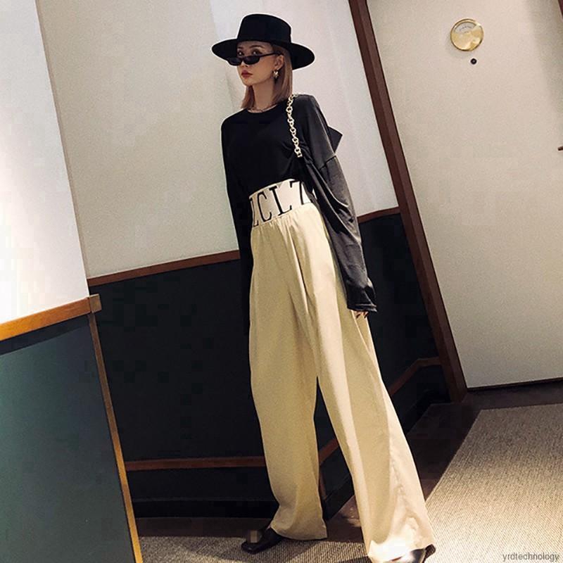 Quần ống rộng lưng thun cao màu trơn chất liệu co giãn thoải mái | BigBuy360 - bigbuy360.vn