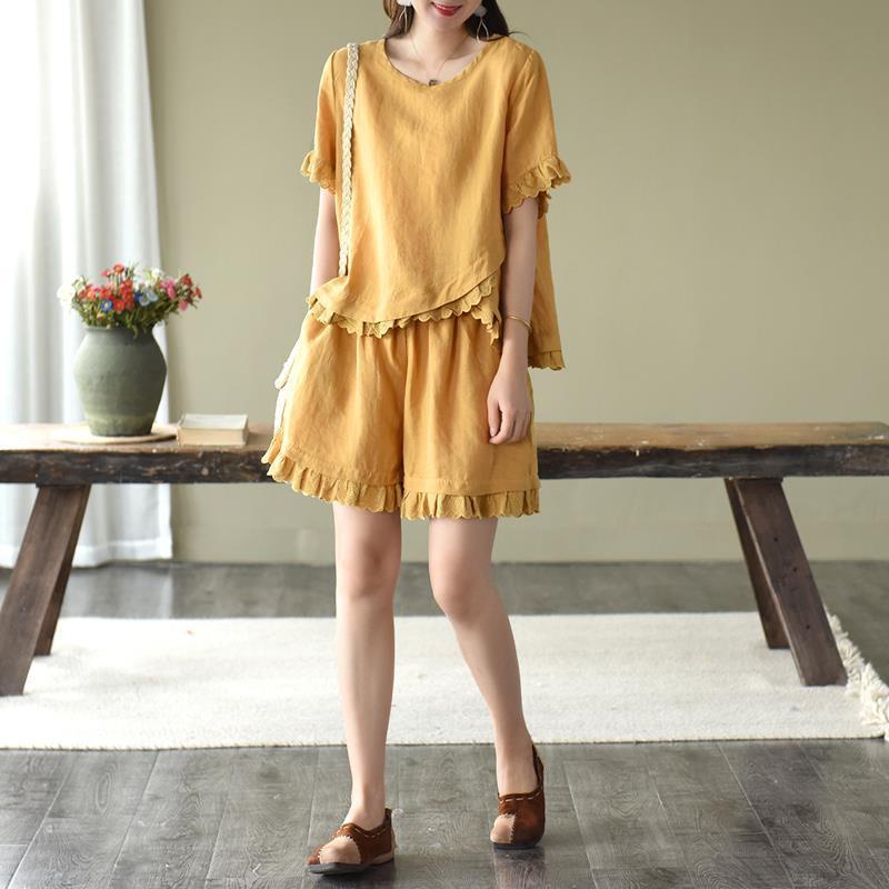 Bộ Áo Thun Cotton + Quần ngắn ống rộng Thiết Kế Độc Đáo Thời Trang Mùa Hè Hàng Mới Cho Nữ 2022