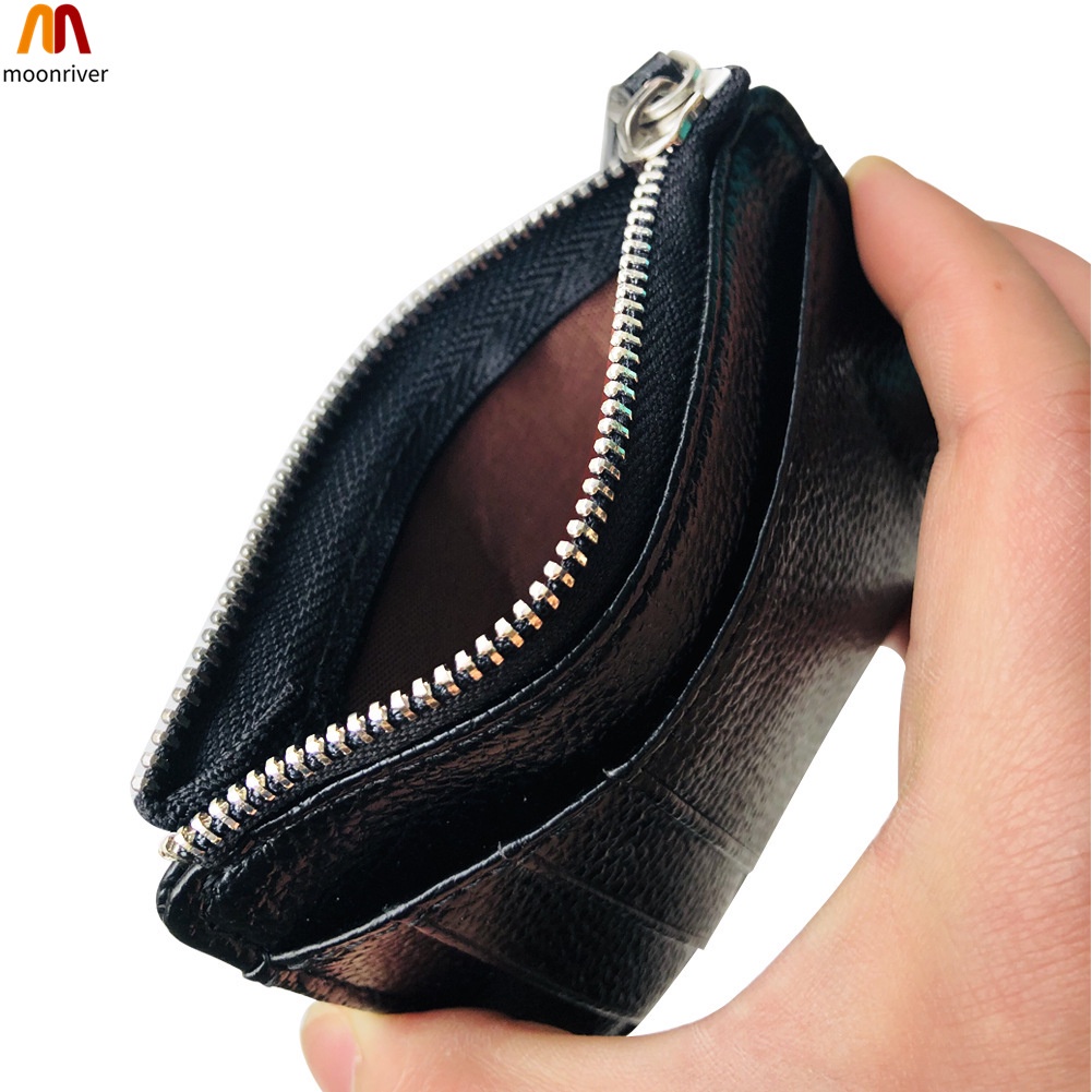  Men Wallet Solid Color Textured PU Zipper Card Holder Mini Coin Purse