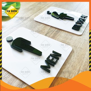 Bảng Tên Toilet Bằng Mica Cắt Laser Chữ Nổi Sang Trọng Nền Mica Trắng An Điền Safety, tặng kèm miếng dán 3M