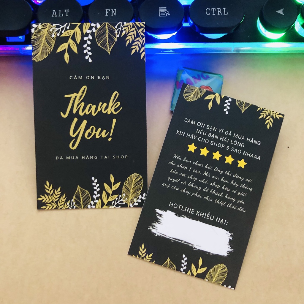 Hộp nhựa kèm 100 card cám ơn, card Thank you họa tiết Hoa (9 mẫu) dành riêng cho shop bán hàng