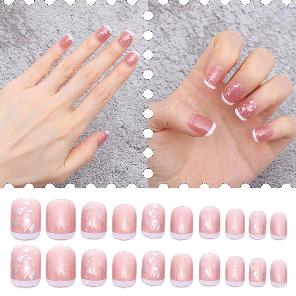 Móng Tay Giả Hình Vuông Màu Gradient Che Phủ Toàn Diện Phong Cách Pháp Độc Đáo