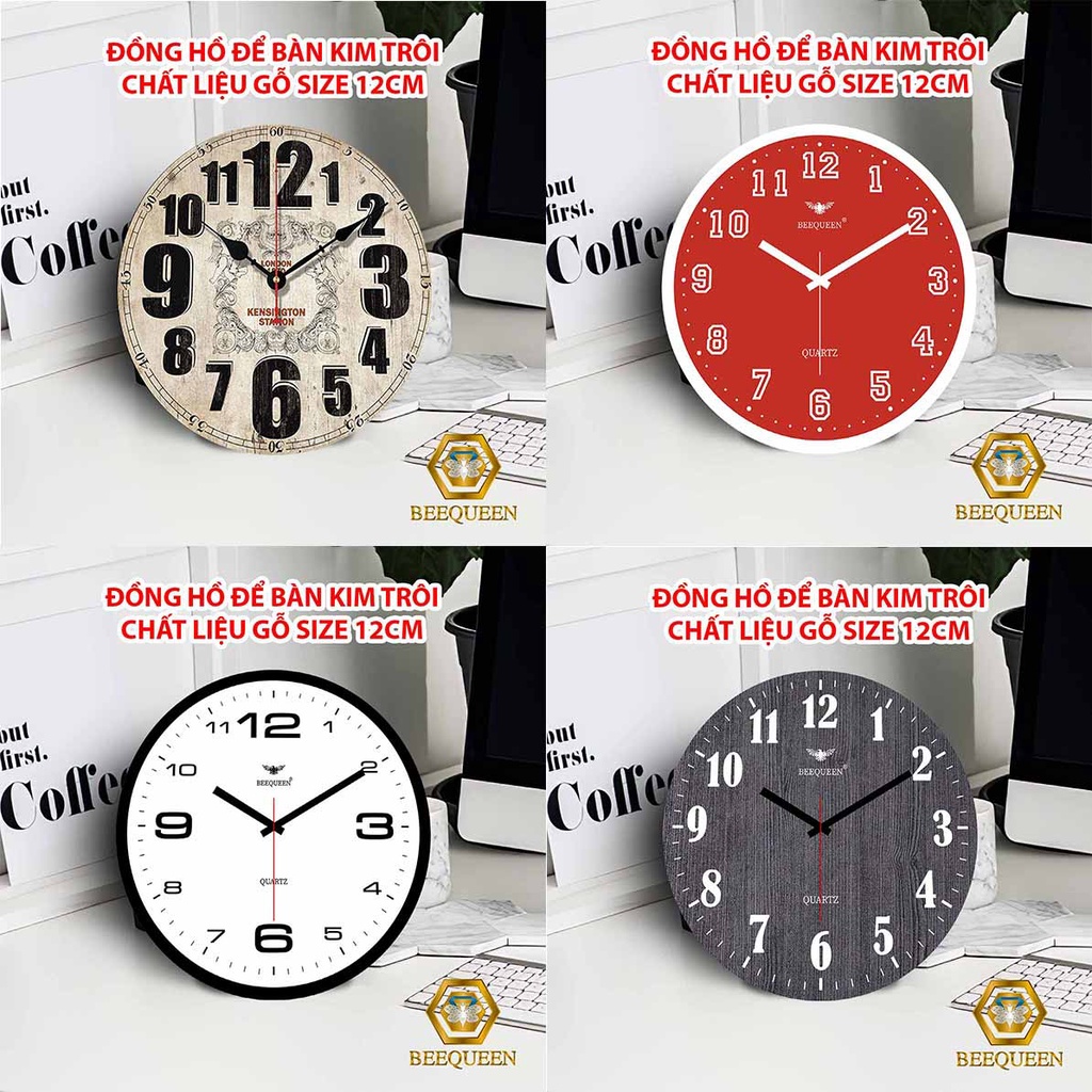 Đồng Hồ Để Bàn Trang Trí Bàn Làm Việc Góc Học Tập Chất Liệu Gỗ Kích Thước 12cm Kim Trôi Không Tiếng Ồn