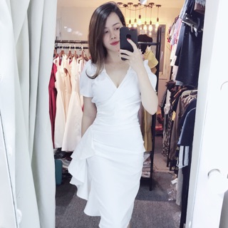 Váy body thiết kế cổ v vạt dài v017 kymie