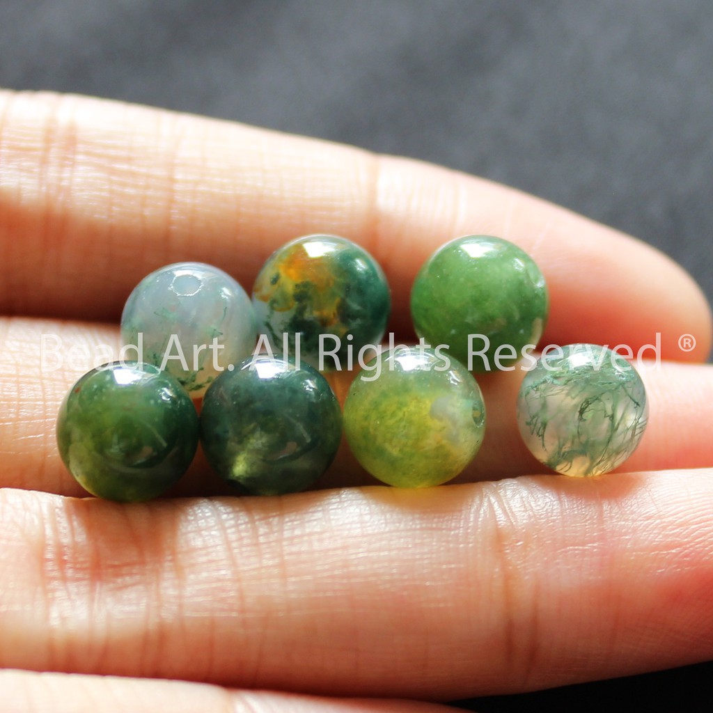 [1 Hạt] Moss Agate Xanh Lá 8MM, Mệnh Hoả, Mộc, Phối Vòng Tay Phong Thuỷ, Chuỗi Hạt S30 - Bead Art (2)