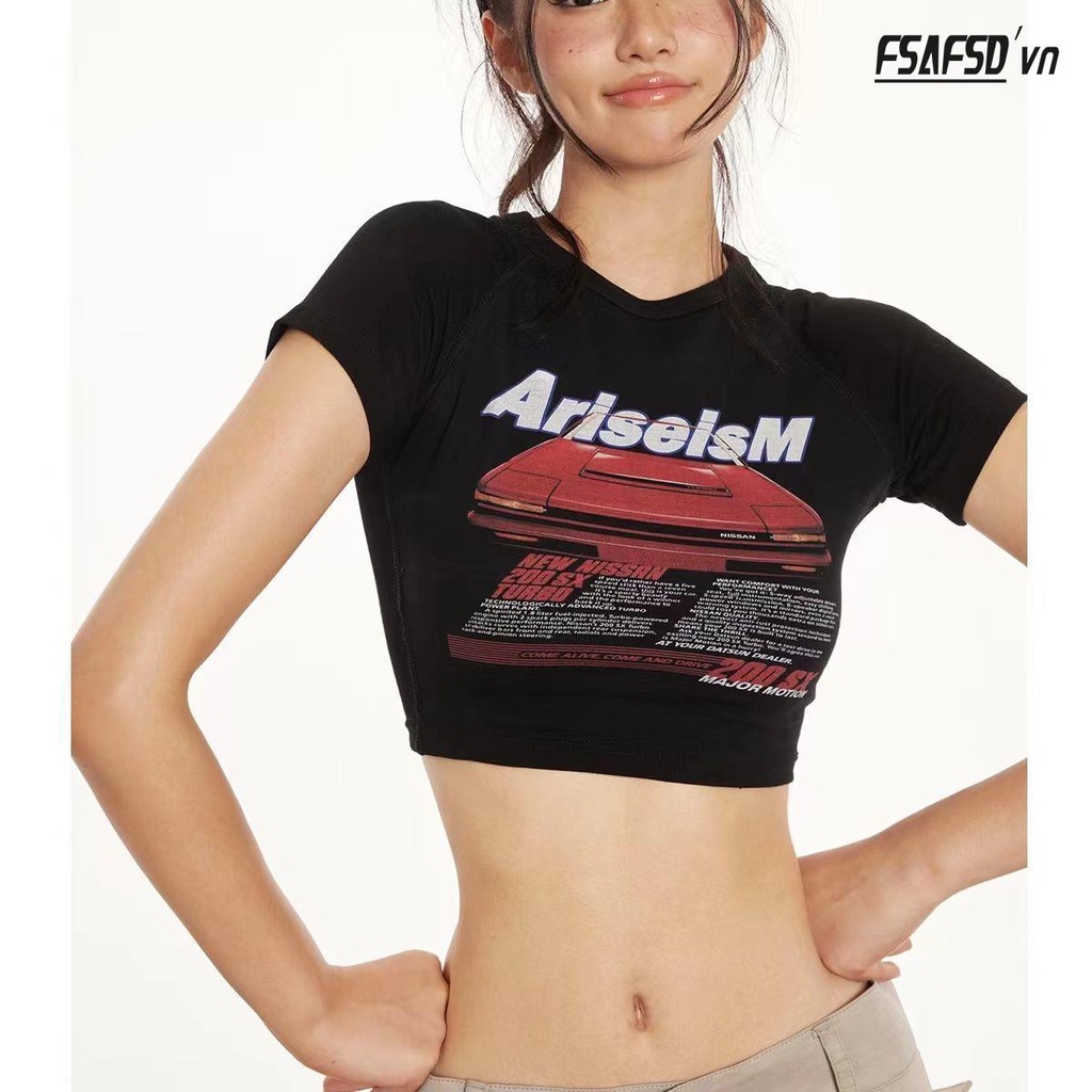 Áo Thun Nữ Ngắn Tay Cổ Tròn Hở Rốn Thời Trang