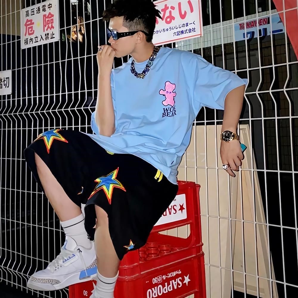 Quần Short Ống Rộng Phong Cách Hip Hop Đường Phố Mỹ 【ZHELIHANGFEI】 / star Cho Nữ