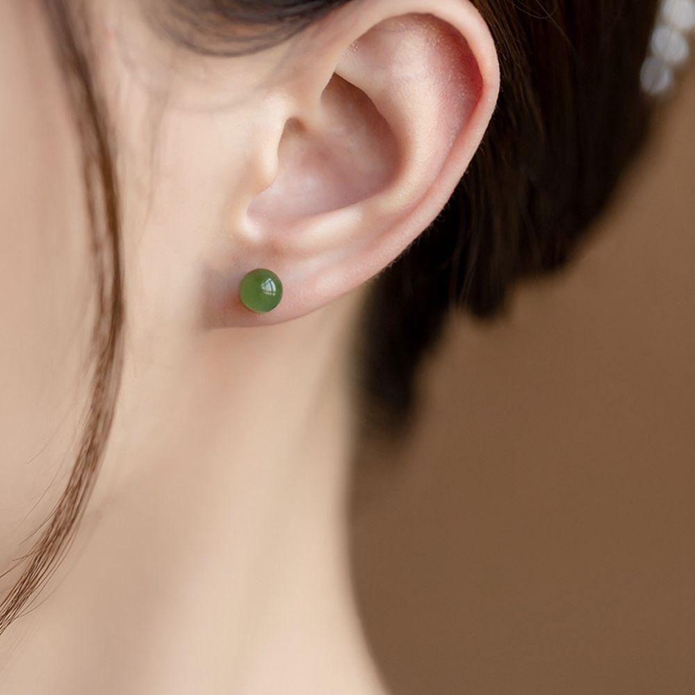 Bông Tai Ngọc Bích Tròn Mini Màu Xanh Lá Thời Trang Cho Nữ