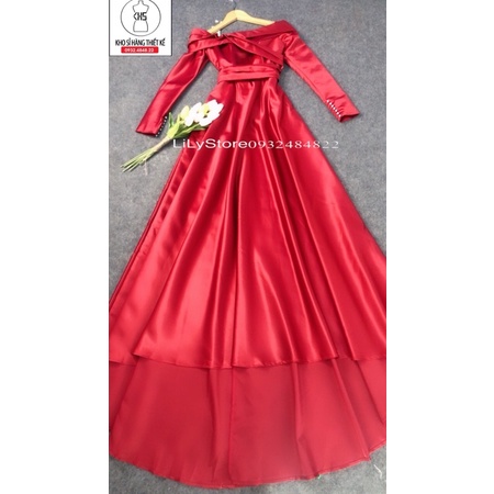 ĐẦM CƯỚI BẸT VAI TAY DÀI NƠ LƯNG ĐÍNH NƠ LƯNG FULL SIZE :S/M/L/XL ( ẢNH VÀ VIDEO CHỦ SHOP TỰ QUAY 10000%)