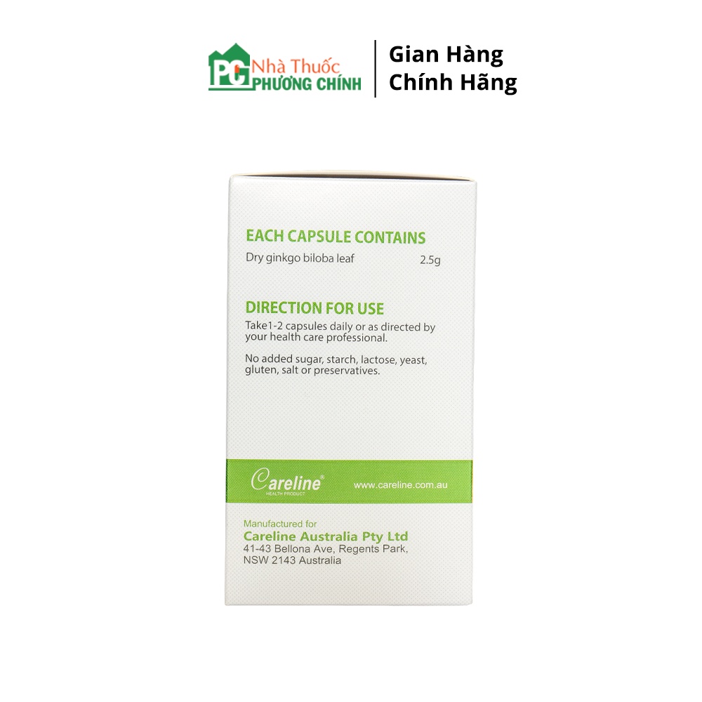 Viên Uống Bổ Não Úc Ginkgo Biloba CareLine 2500mg - Hỗ Trợ Tăng Cường Tuần Hoàn Não, Giảm Hoa Mắt Chóng Mặt, Đau Đầu